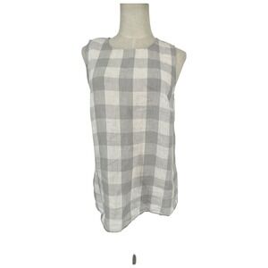 J. Jill Gray and White Gingham Sleeveless Linen Top